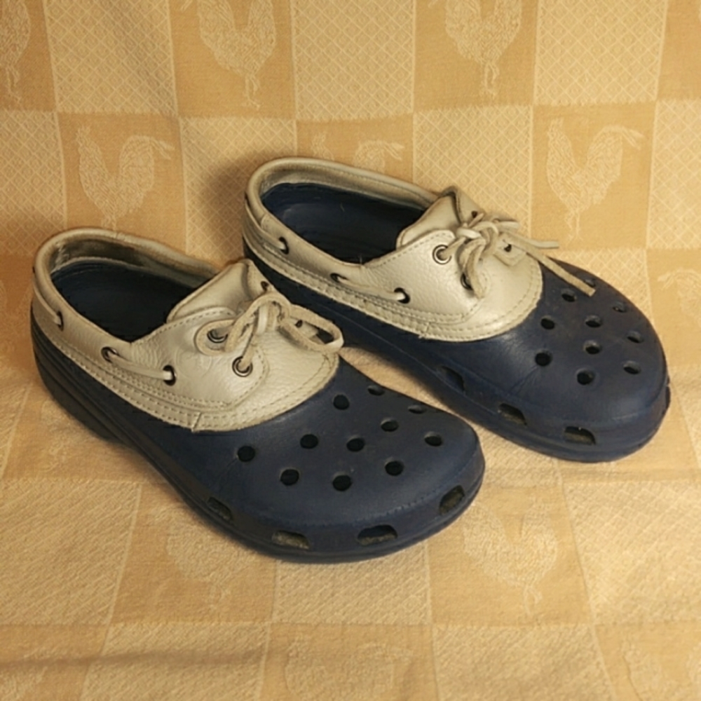 CROCS Blue Islander Pitcrew Lace Up Boat Shoes RARE!